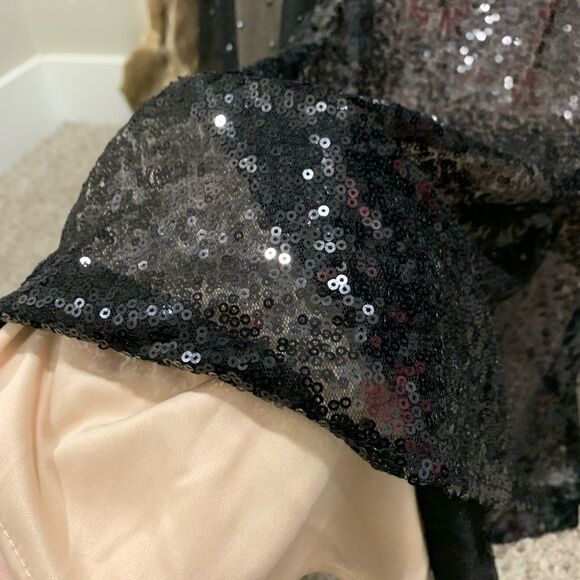 Black Sequins & Beads One Shoulder Evening Dress, Stunning Black Evening Gown - Picture 11 of 14